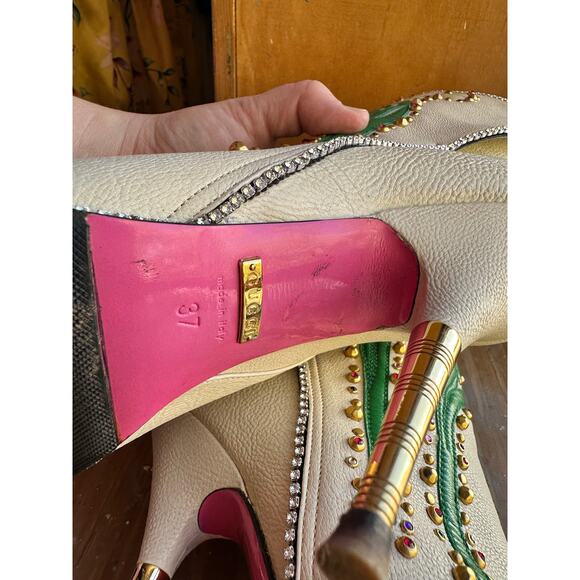 GUCCI Ivory Leather Floral ‘Fosca’ 2017 Pink Bottom Runway Booties Size 37 - Picture 16 of 16